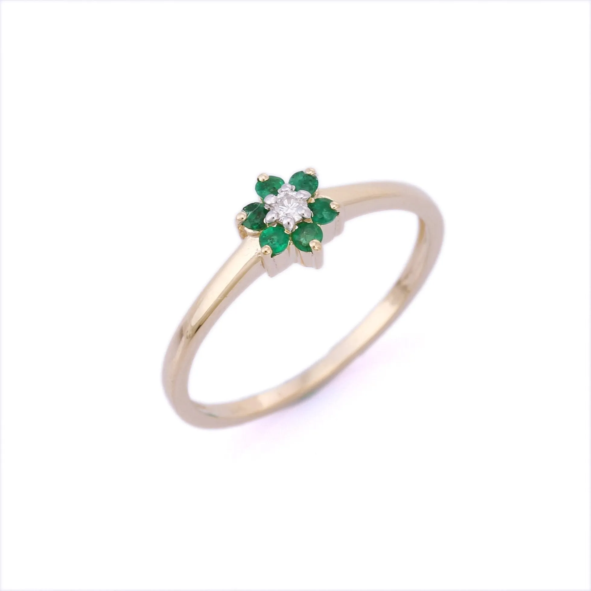 14K Gold Emerald & Diamond Flower Ring