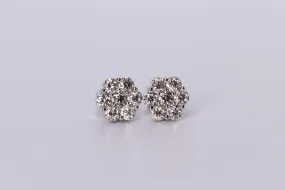 14K White Gold Flower Cluster Earrings 3.00Ctw