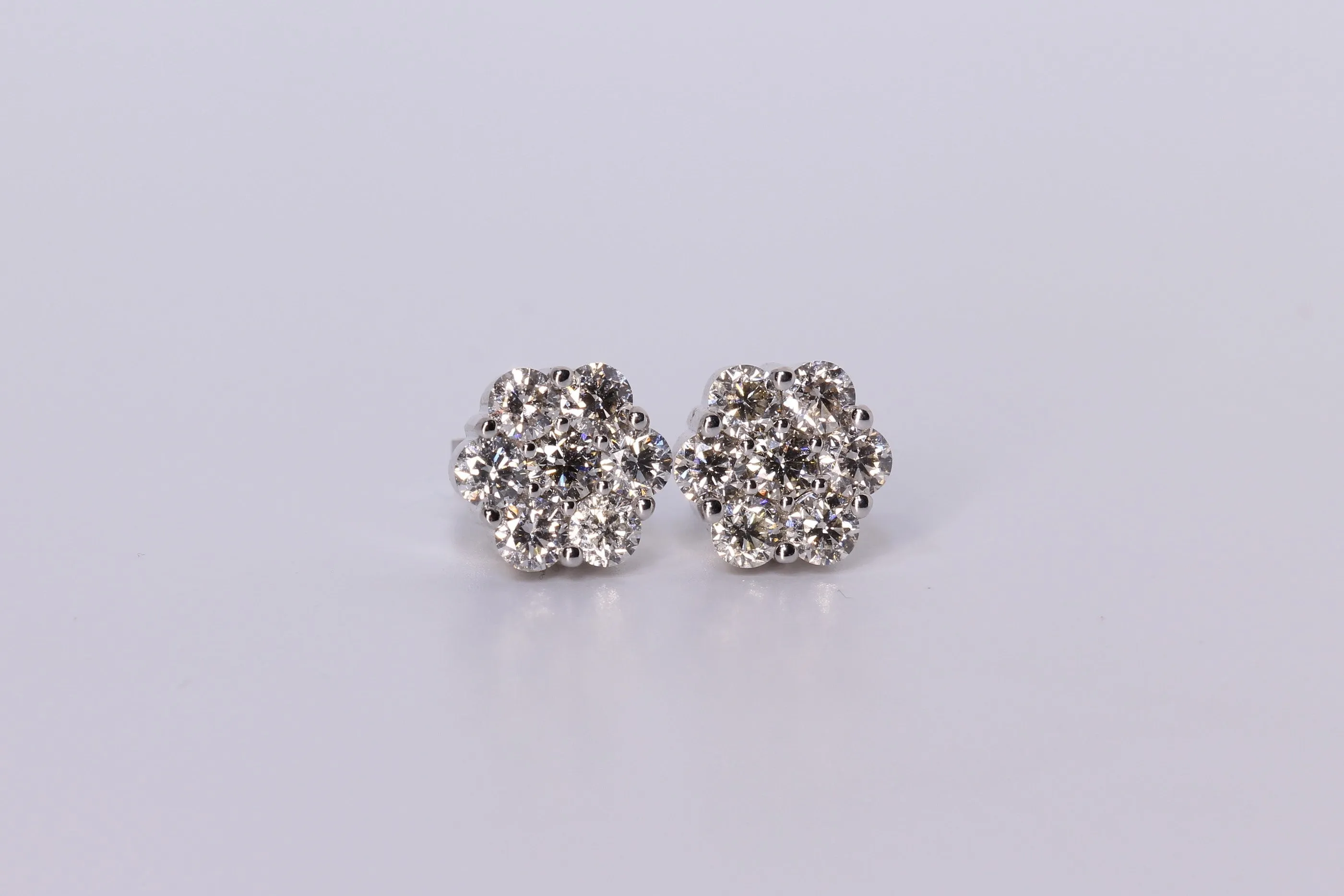 14K White Gold Flower Cluster Earrings 3.00Ctw