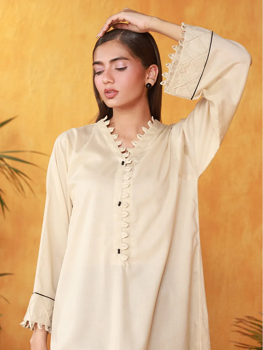 1pc - Stitched Basic Dobby Embellished Shirt