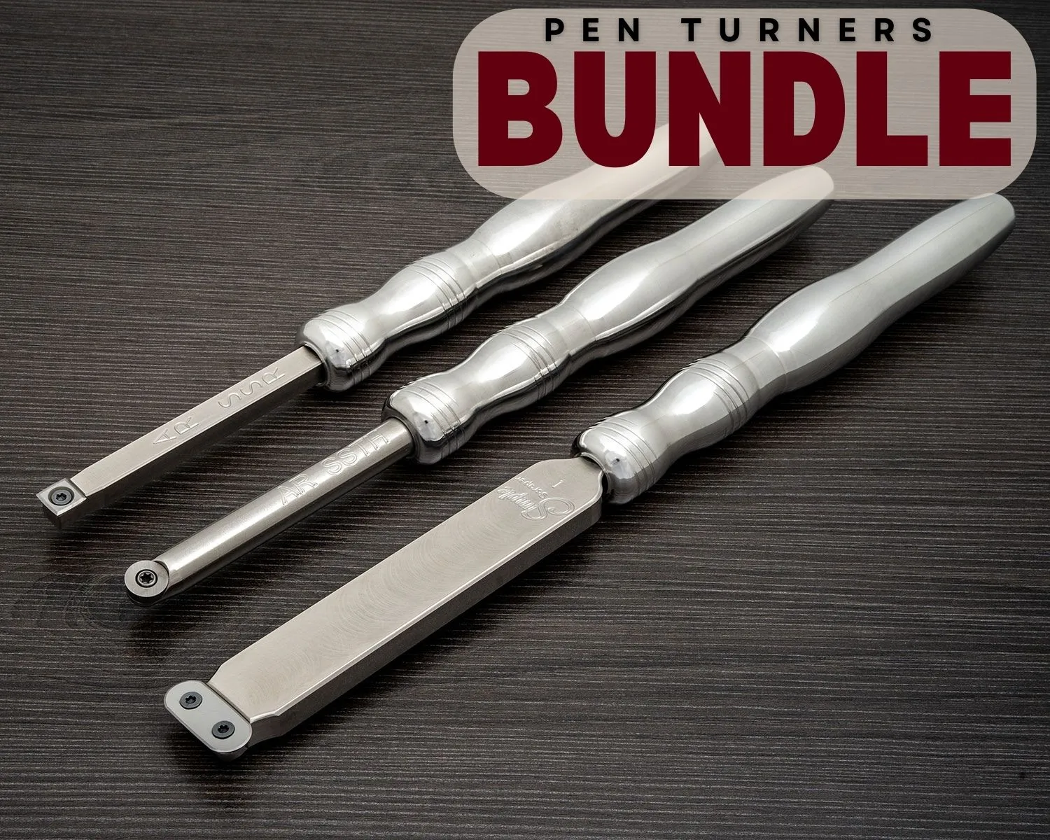 Acrylic Resin Pen Turners 3 Tool Bundle with Negative Rake Scraper, Rougher and Turner - 12 Overall