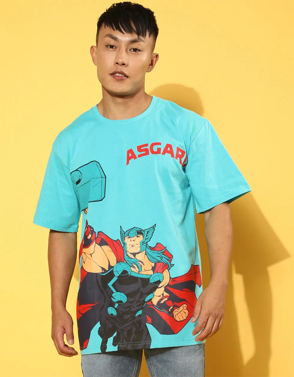 ASGARD Thor Blue Oversized Front Graphic Printed Tshirt