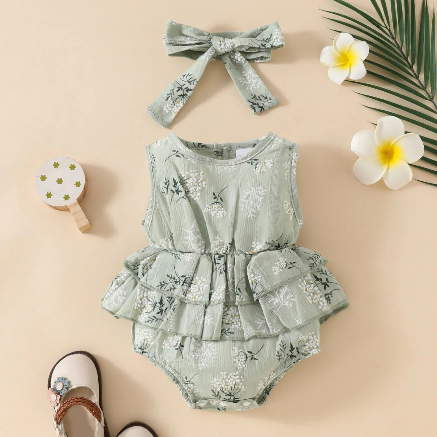 Baby Girls Flower Print Rompers Wholesale 20240408