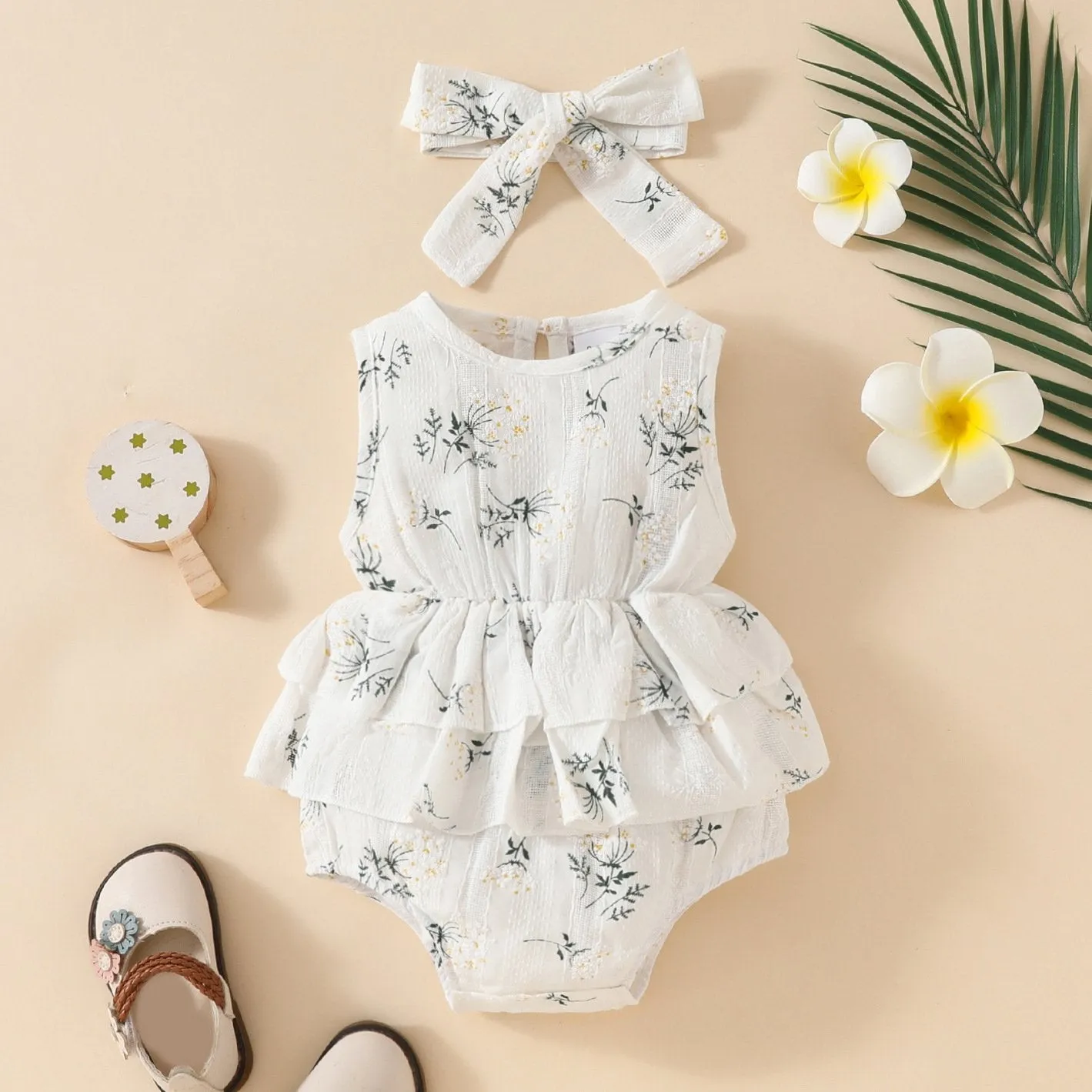 Baby Girls Flower Print Rompers Wholesale 20240408