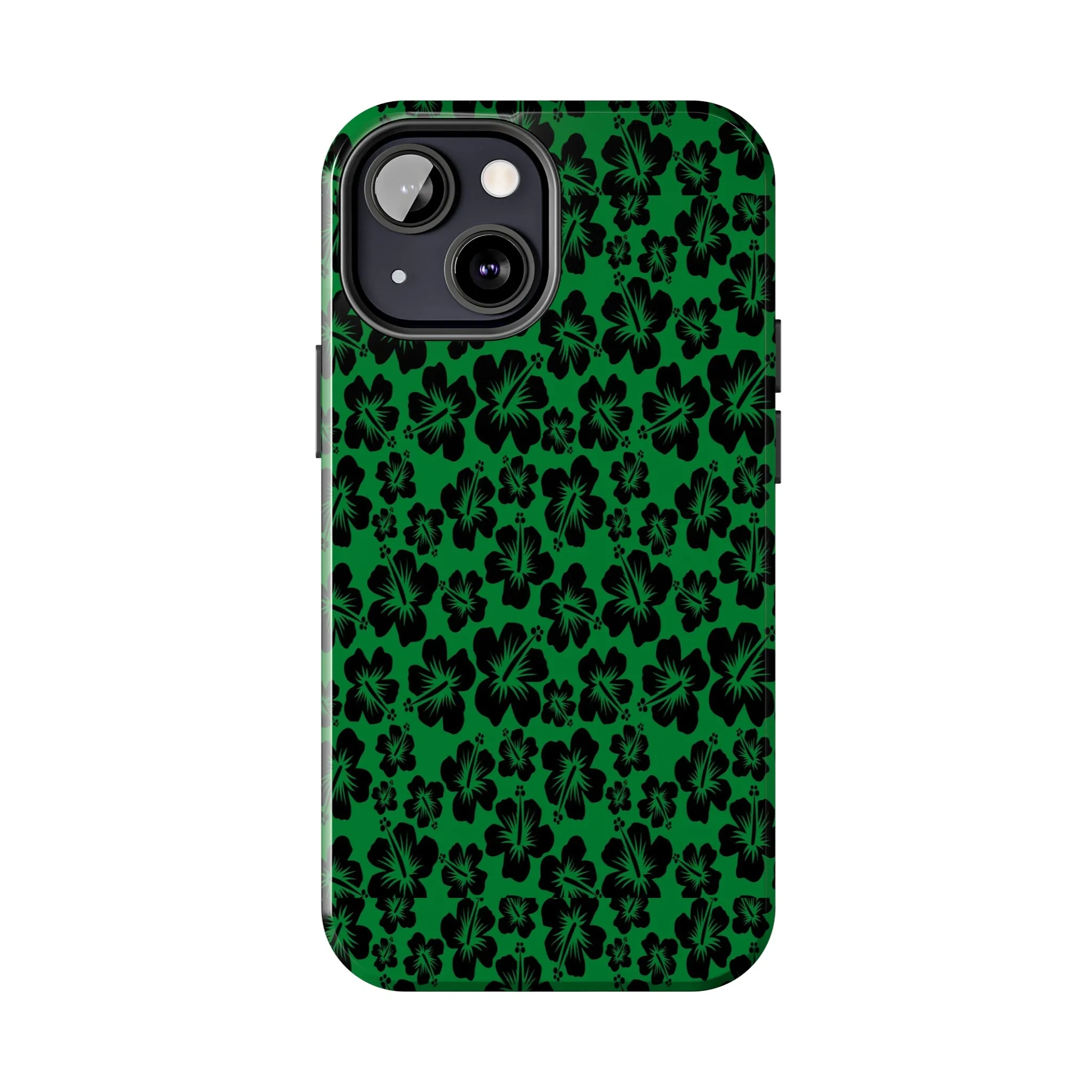 Black Hibiscus on Green iPhone Tough Phone Cases