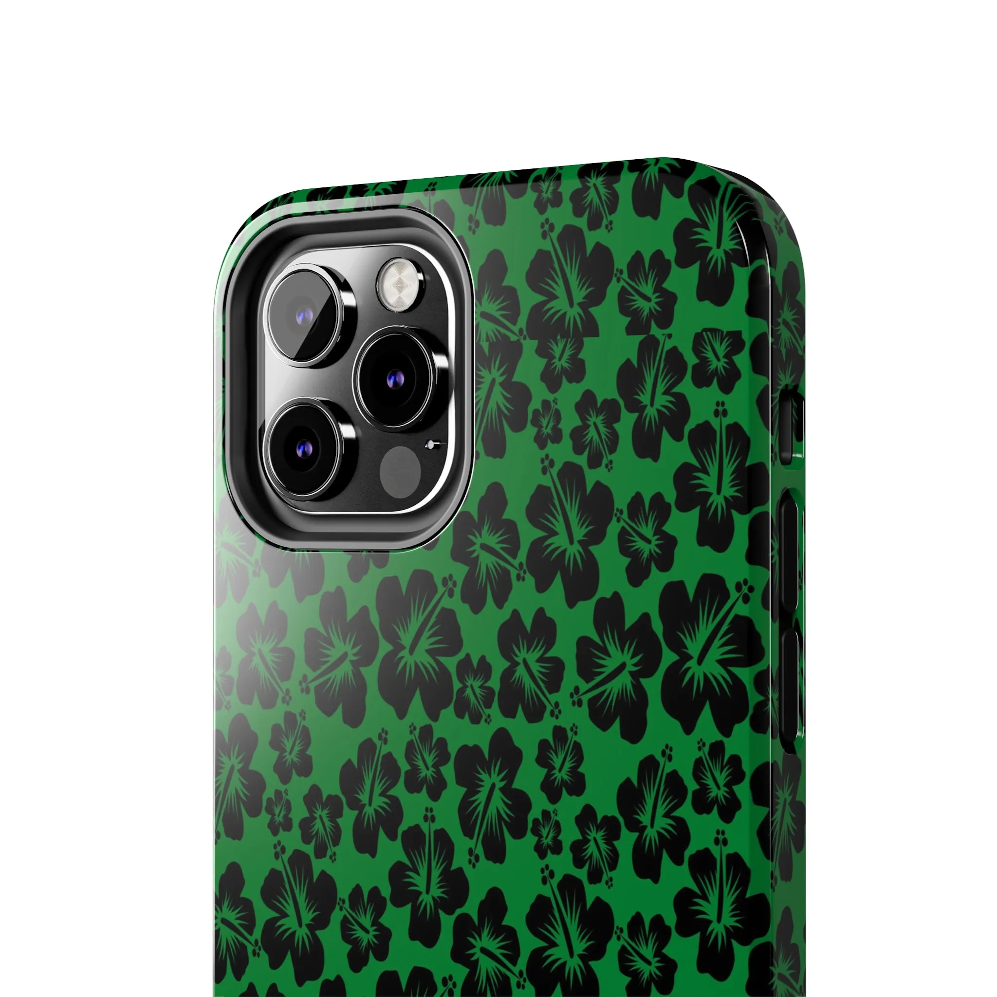 Black Hibiscus on Green iPhone Tough Phone Cases