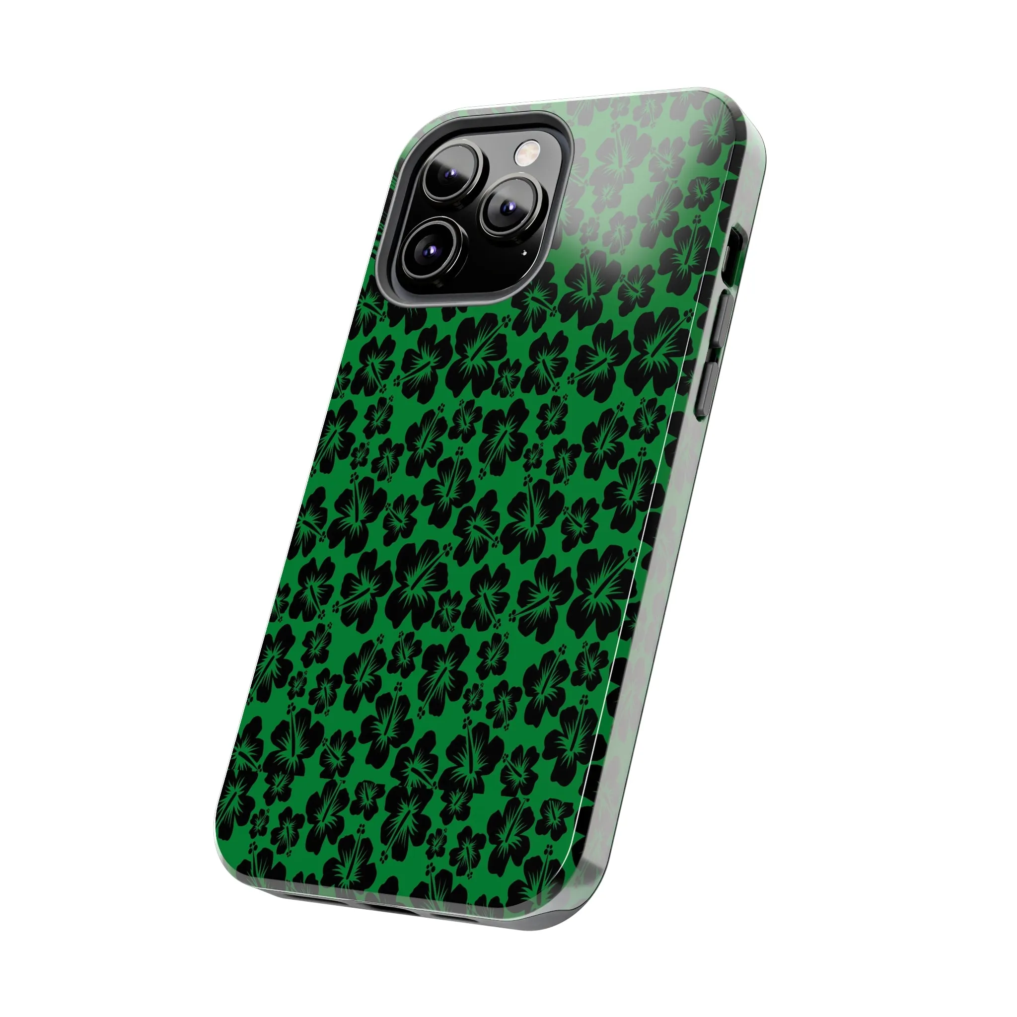 Black Hibiscus on Green iPhone Tough Phone Cases