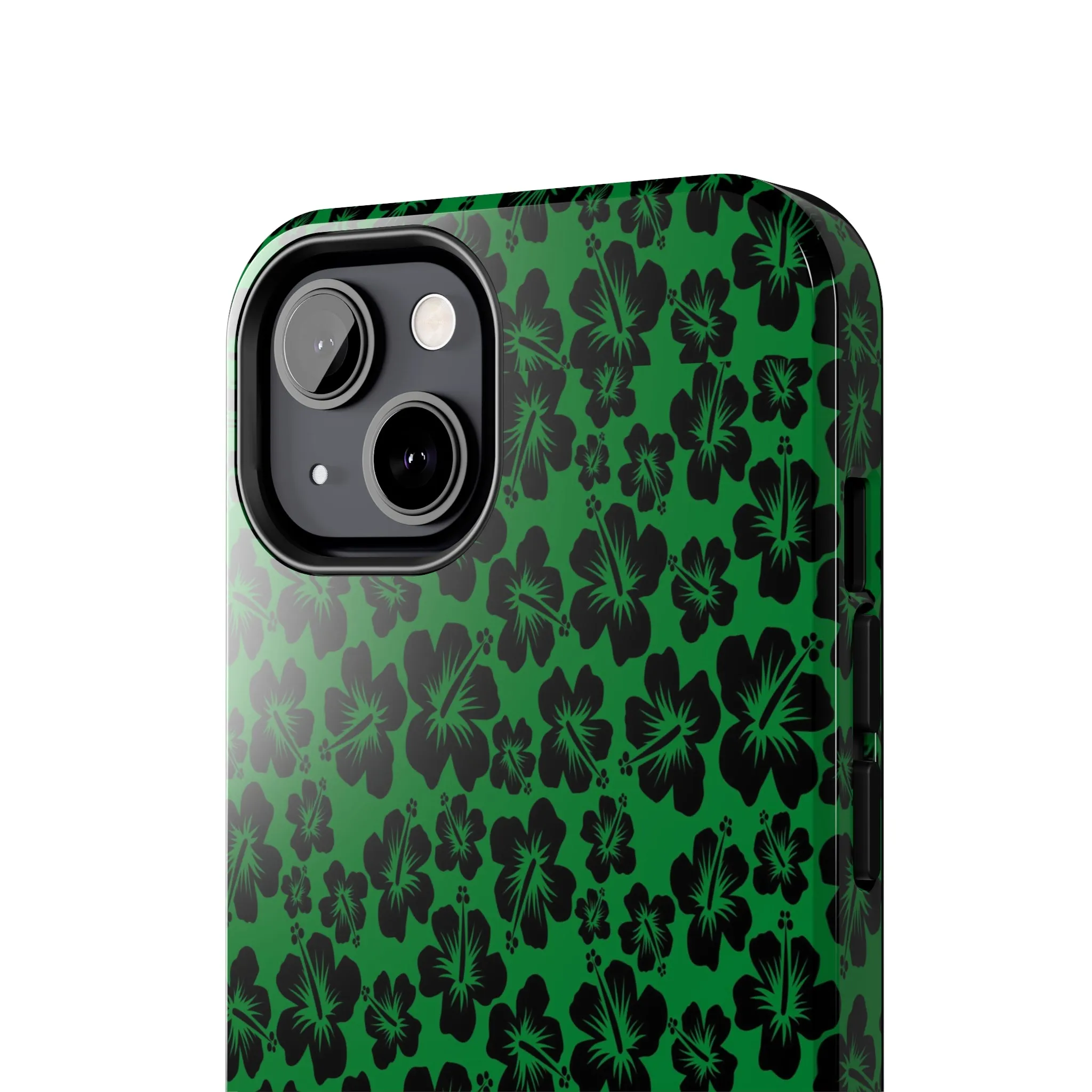 Black Hibiscus on Green iPhone Tough Phone Cases