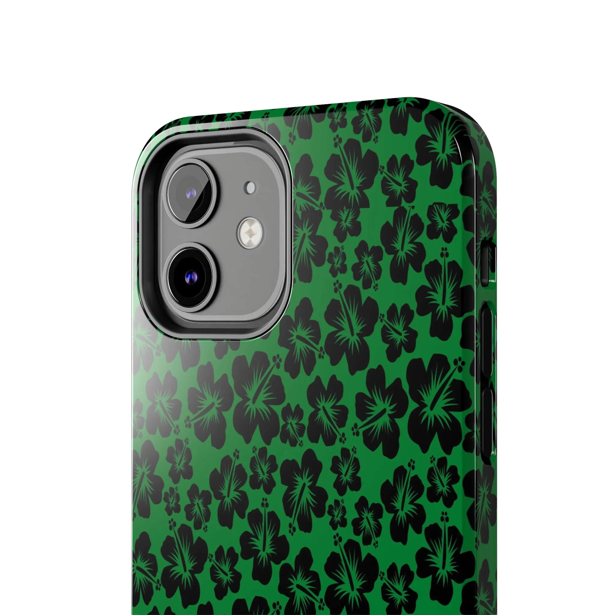 Black Hibiscus on Green iPhone Tough Phone Cases