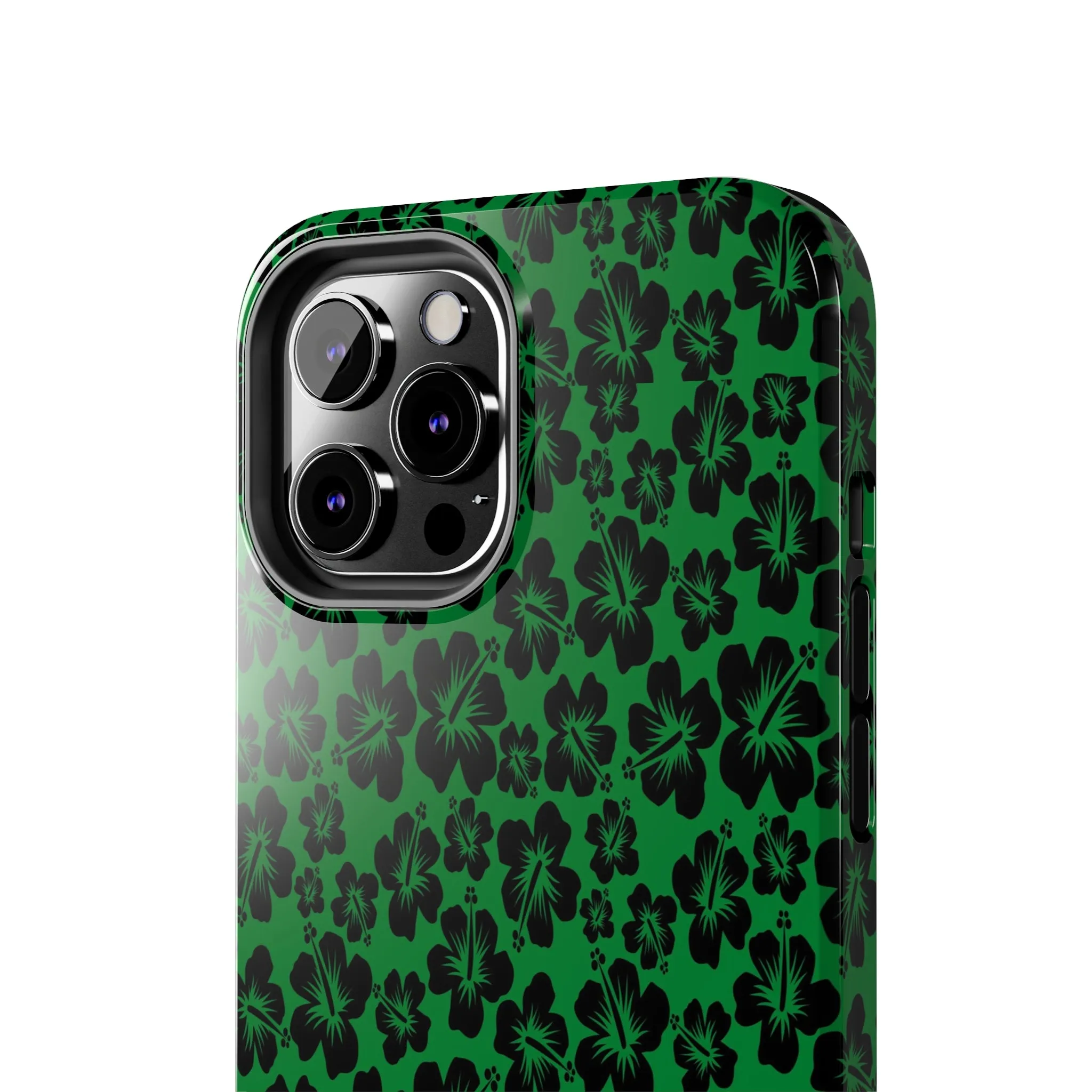 Black Hibiscus on Green iPhone Tough Phone Cases