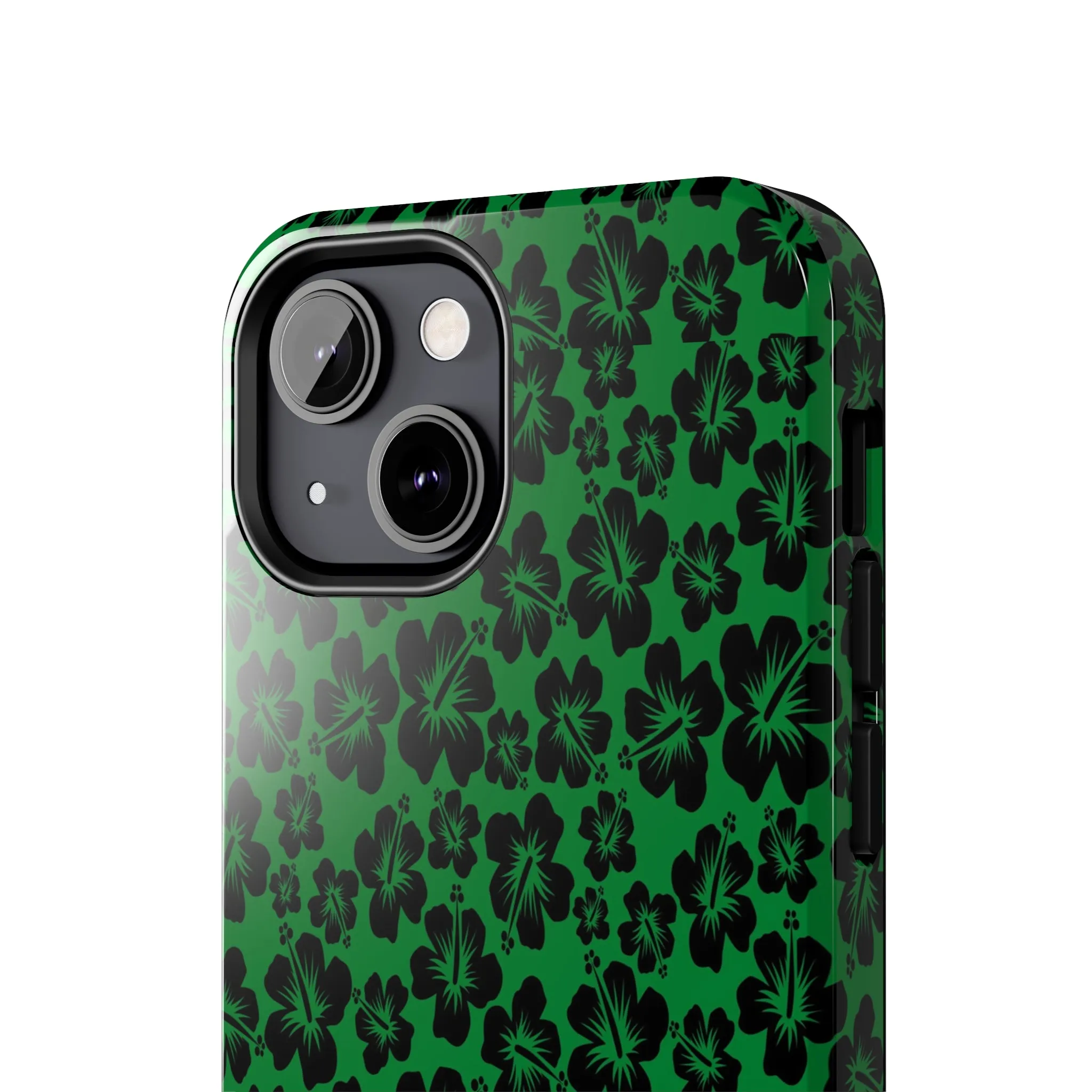 Black Hibiscus on Green iPhone Tough Phone Cases