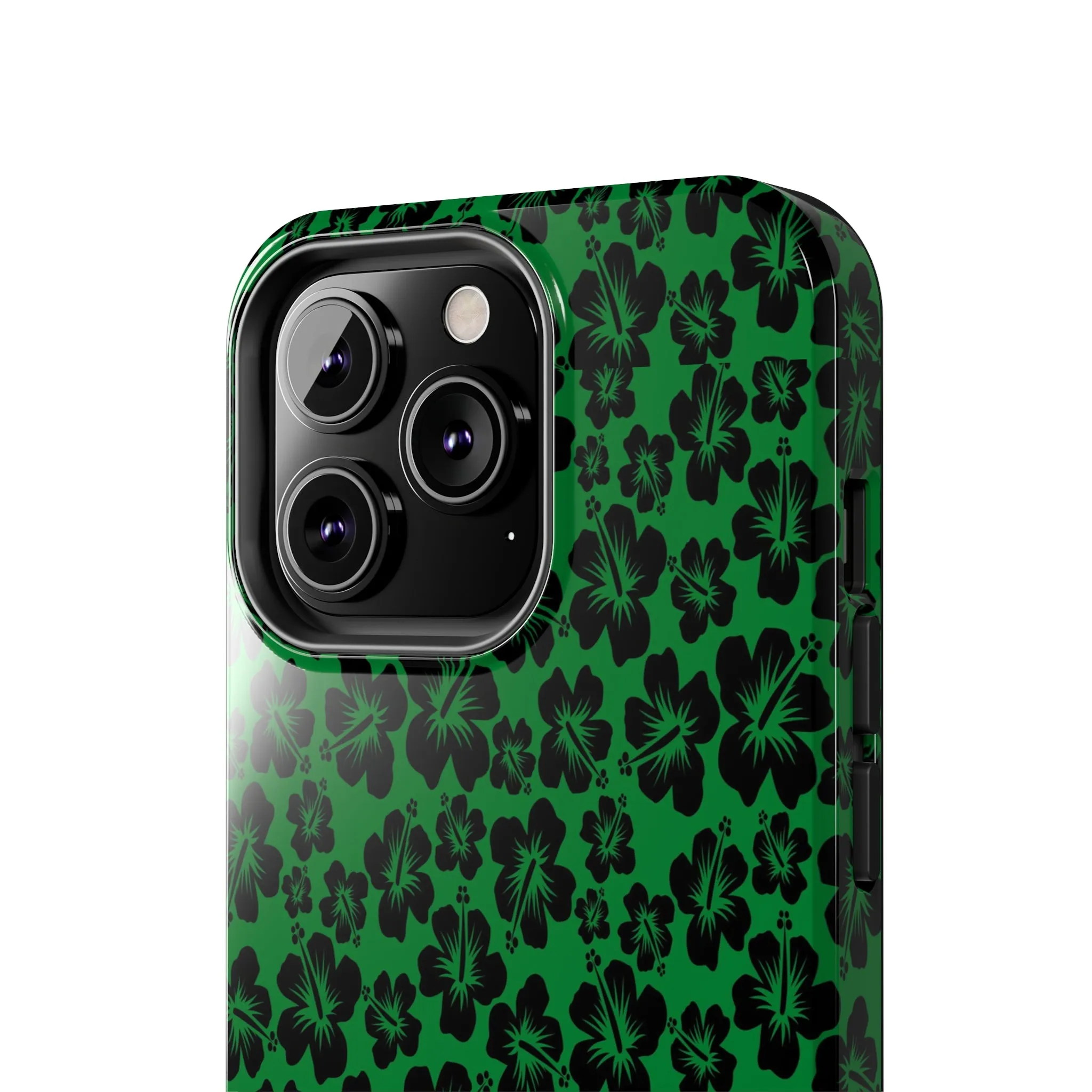 Black Hibiscus on Green iPhone Tough Phone Cases