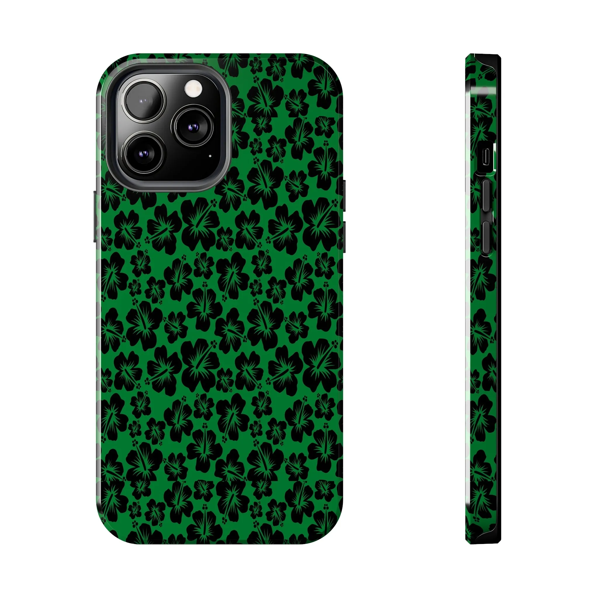 Black Hibiscus on Green iPhone Tough Phone Cases