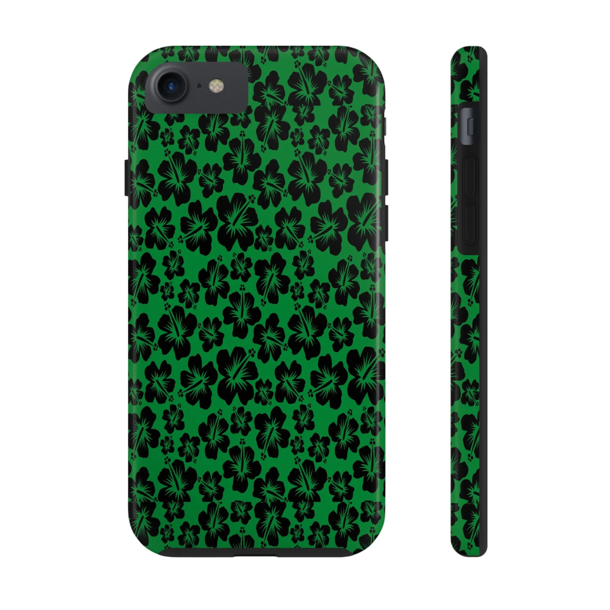 Black Hibiscus on Green iPhone Tough Phone Cases