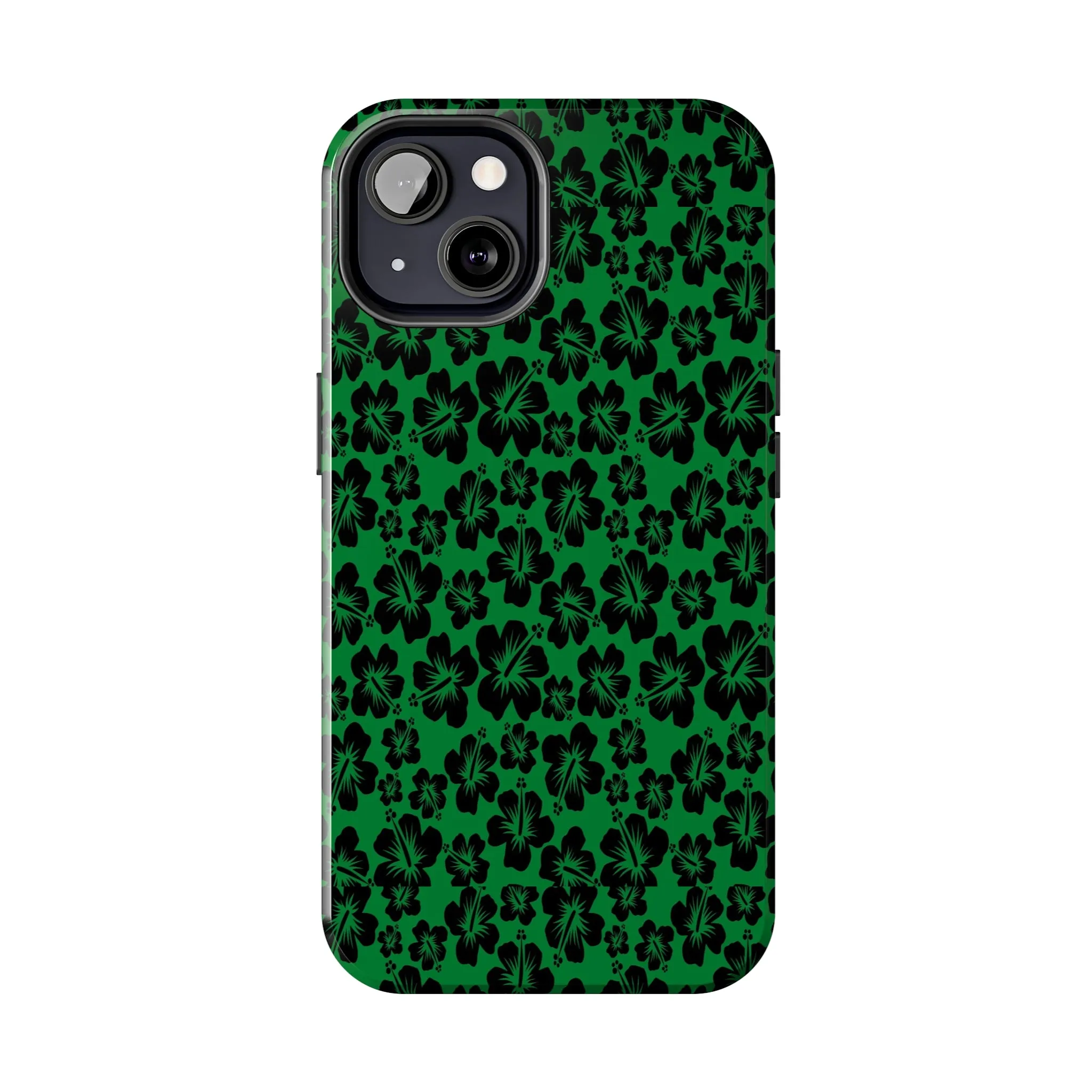 Black Hibiscus on Green iPhone Tough Phone Cases