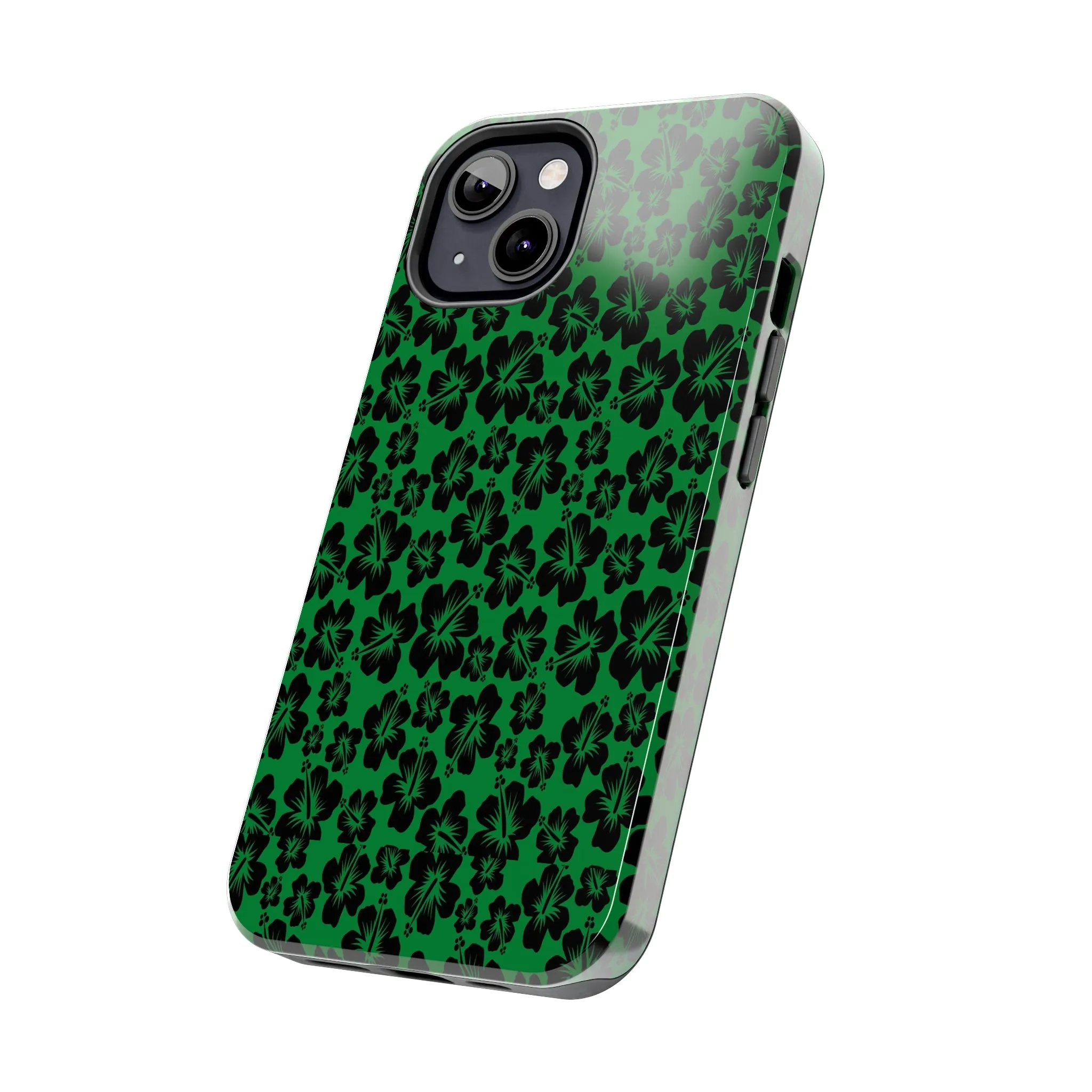 Black Hibiscus on Green iPhone Tough Phone Cases