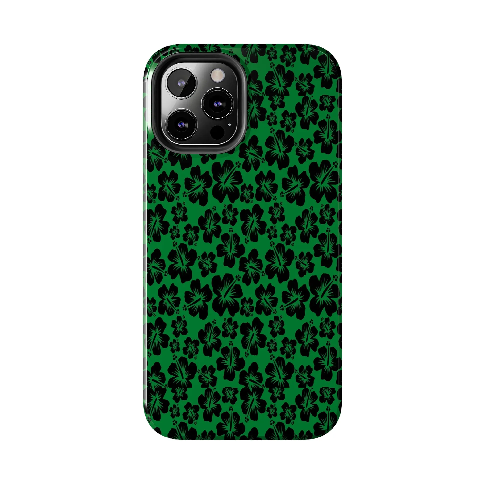 Black Hibiscus on Green iPhone Tough Phone Cases