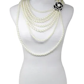 Camellia Flower Long Layered Pearl Necklace