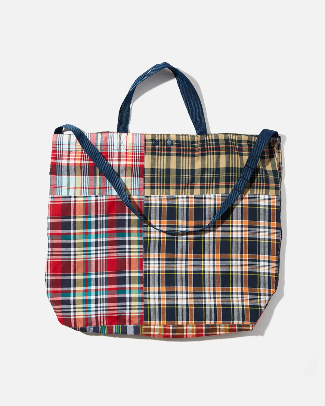 Carry All Tote - Navy Square Patchwork Madras