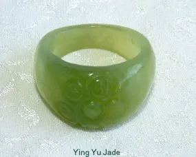 Classic Chinese Jade Flower Ring Size 9