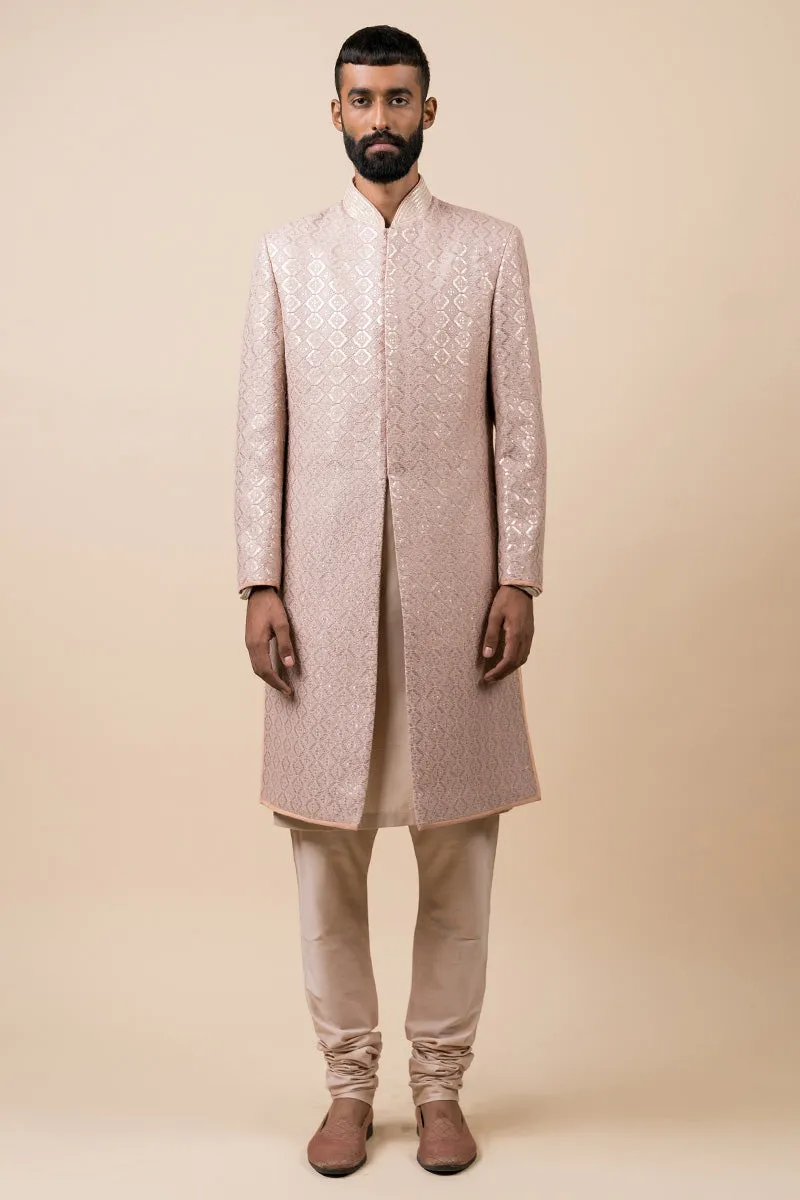 Classic Sherwani In Schiffli Base