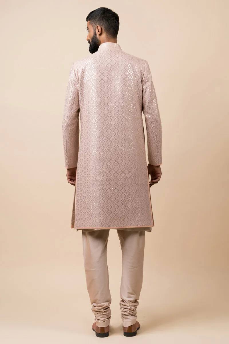 Classic Sherwani In Schiffli Base