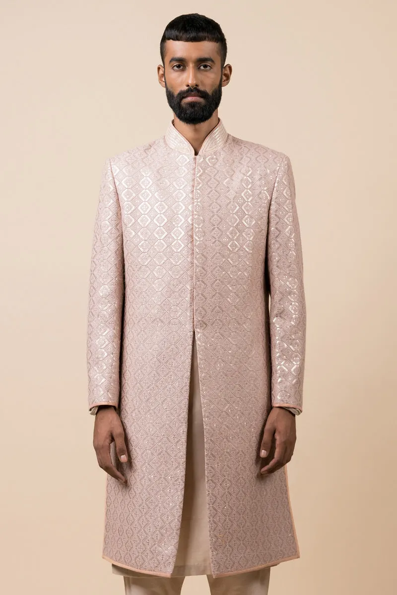 Classic Sherwani In Schiffli Base