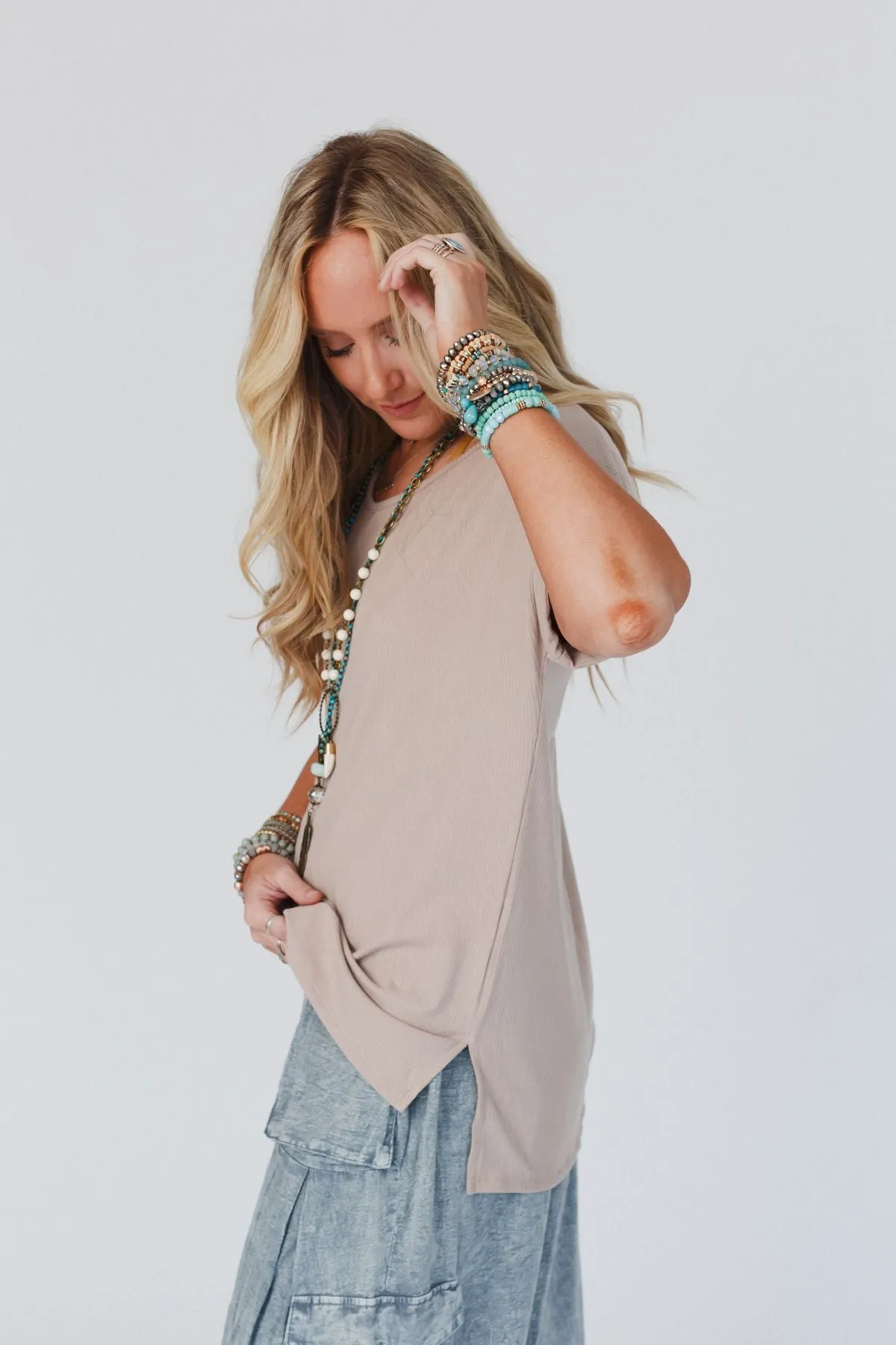 Classic V Neck Top - Sand