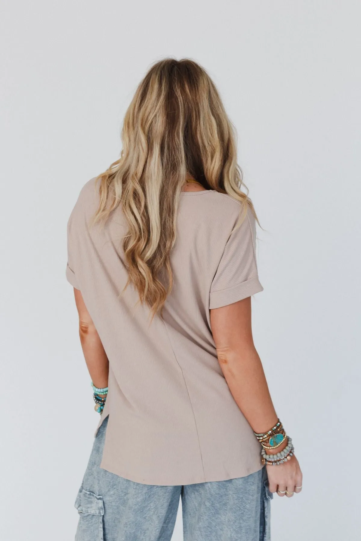 Classic V Neck Top - Sand