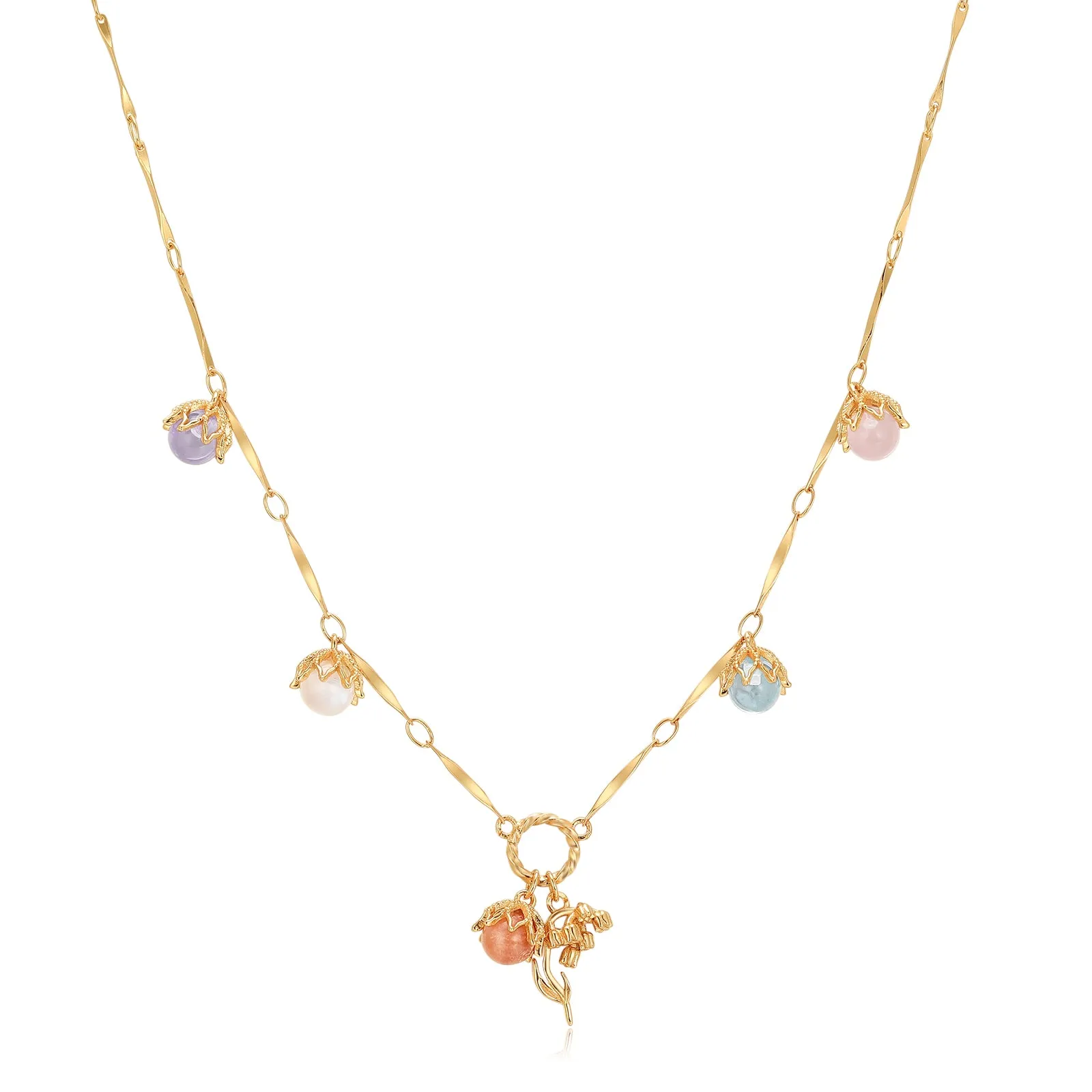 (Coming on 1/5) Moonstone, Sunstone, Amethyst, Blue Topaz, Rose Quartz Gold Dangle Choker - Lily of the Valley