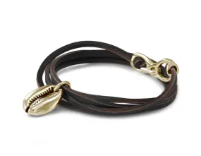 Cowrie Shell Leather Bracelet - Bronze