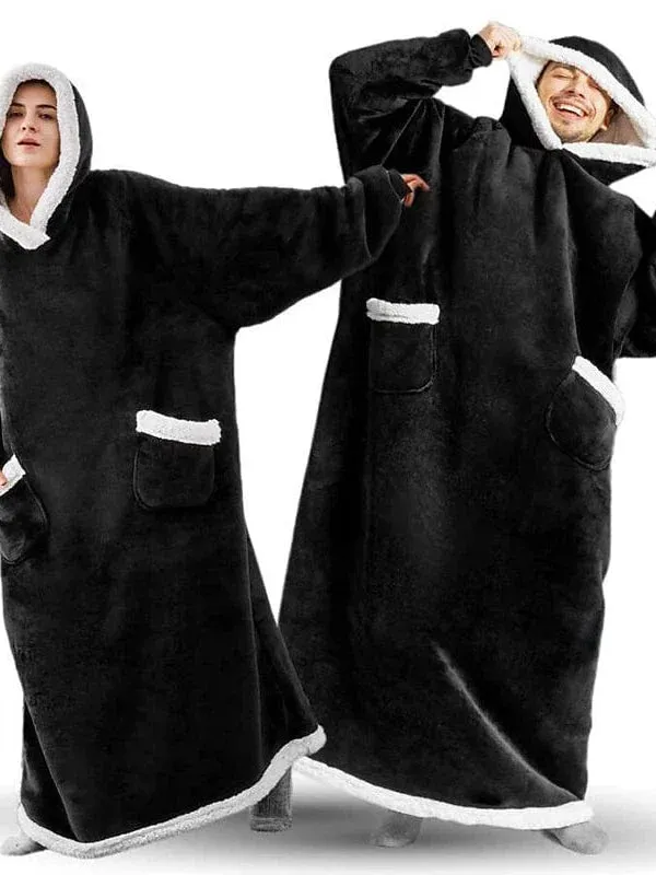 Cozy Black Wearable Blanket Hoodie for Adults and Teens