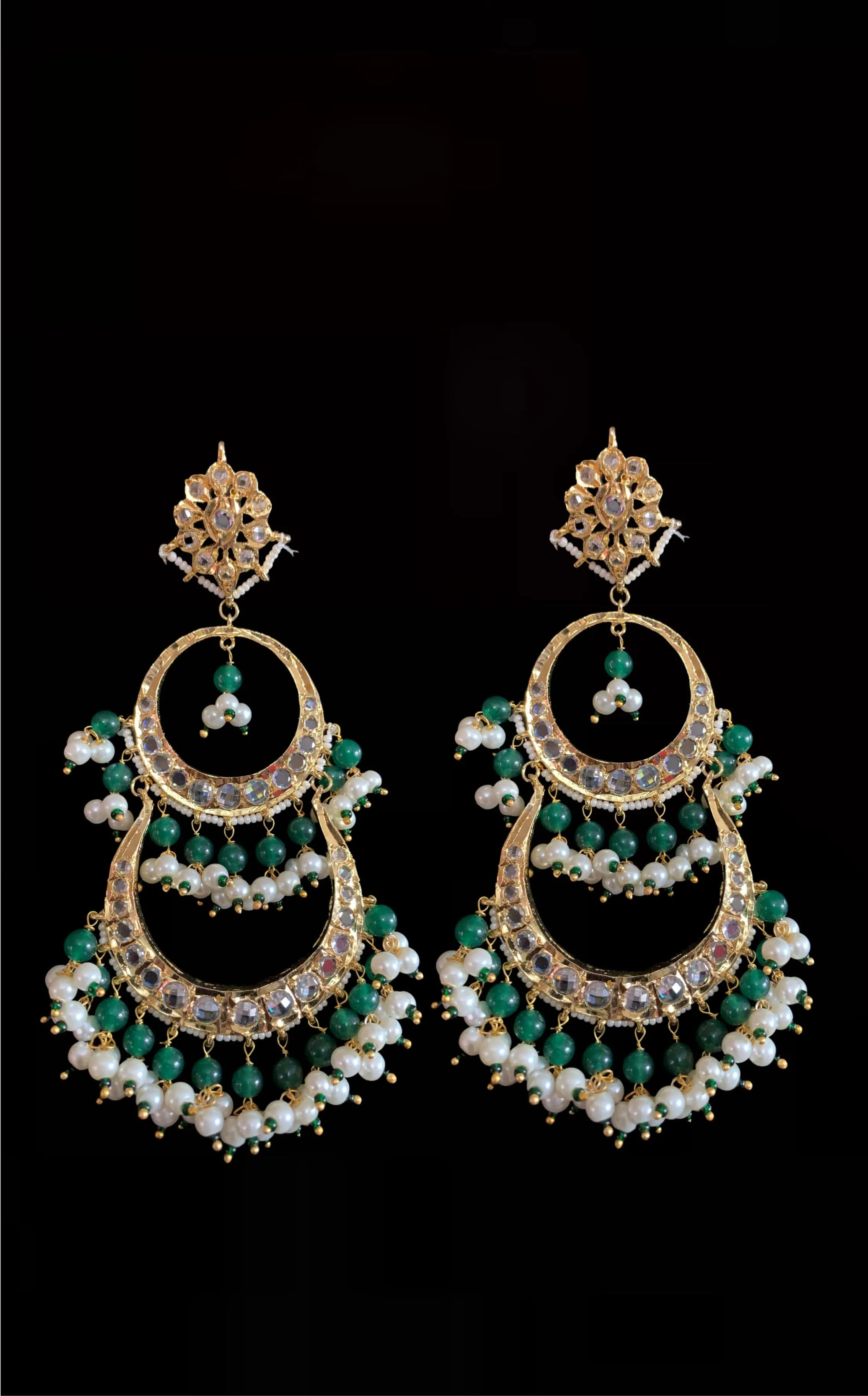 DER195 Sheema Chandbali earrings  - green   ( READY TO SHIP)