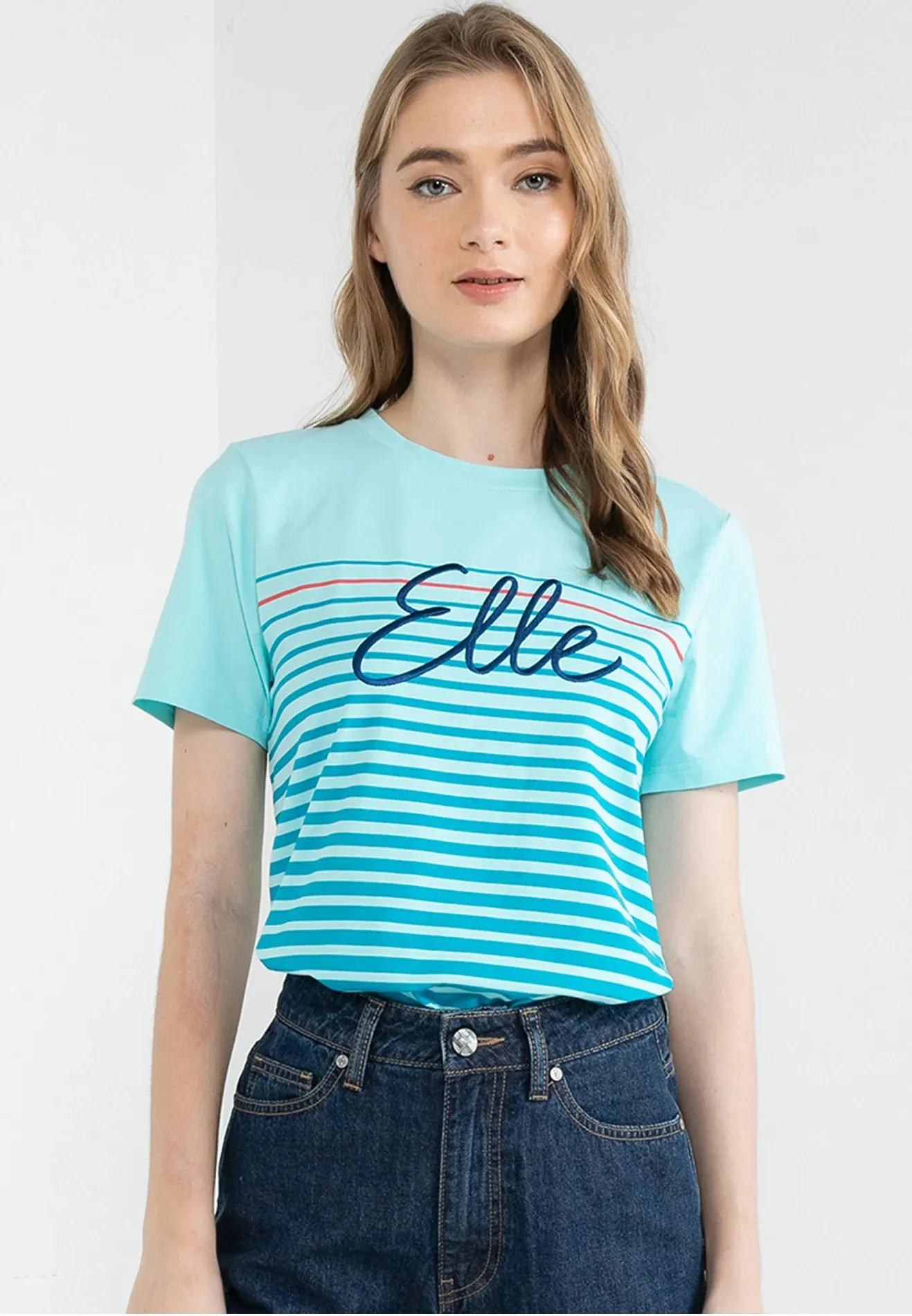 ELLE Active Logo All Over Striped Basic Tee