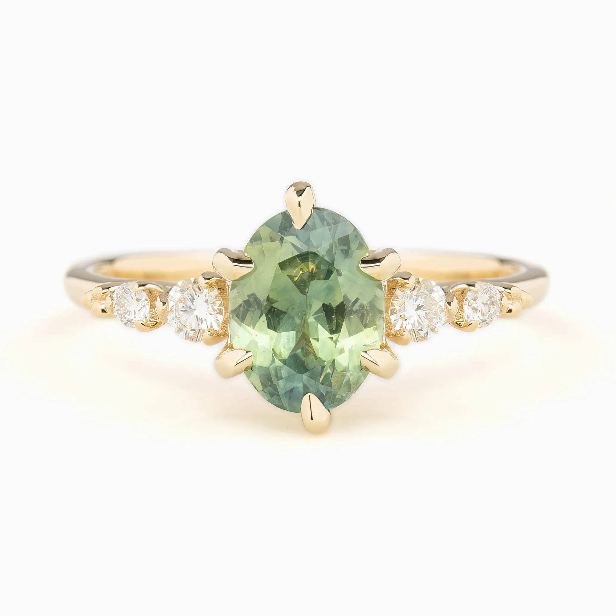 Estel Fleur Ring 1.61ct Parti Green Yellow Oval Montana Sapphire, 14K Yellow Gold (One of a kind)