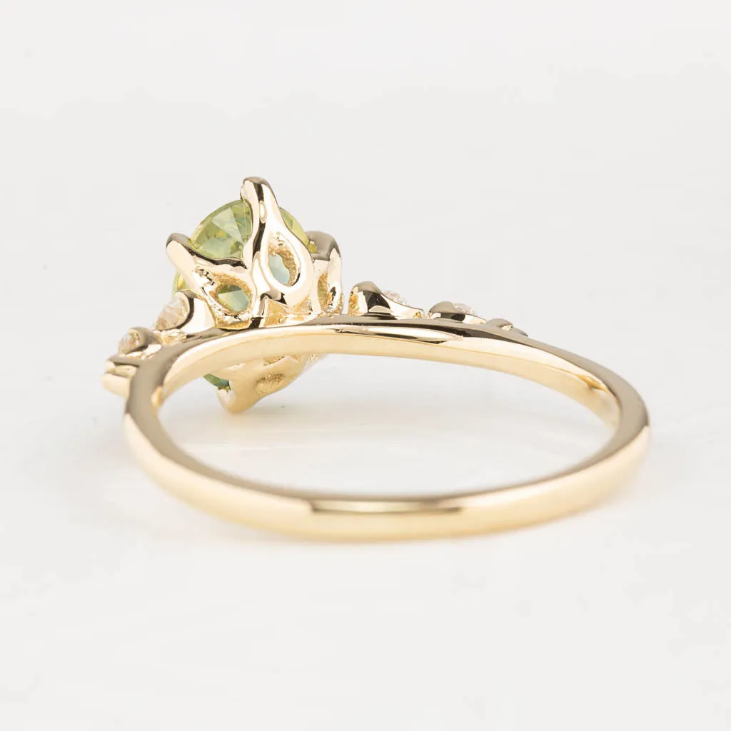 Estel Fleur Ring 1.61ct Parti Green Yellow Oval Montana Sapphire, 14K Yellow Gold (One of a kind)