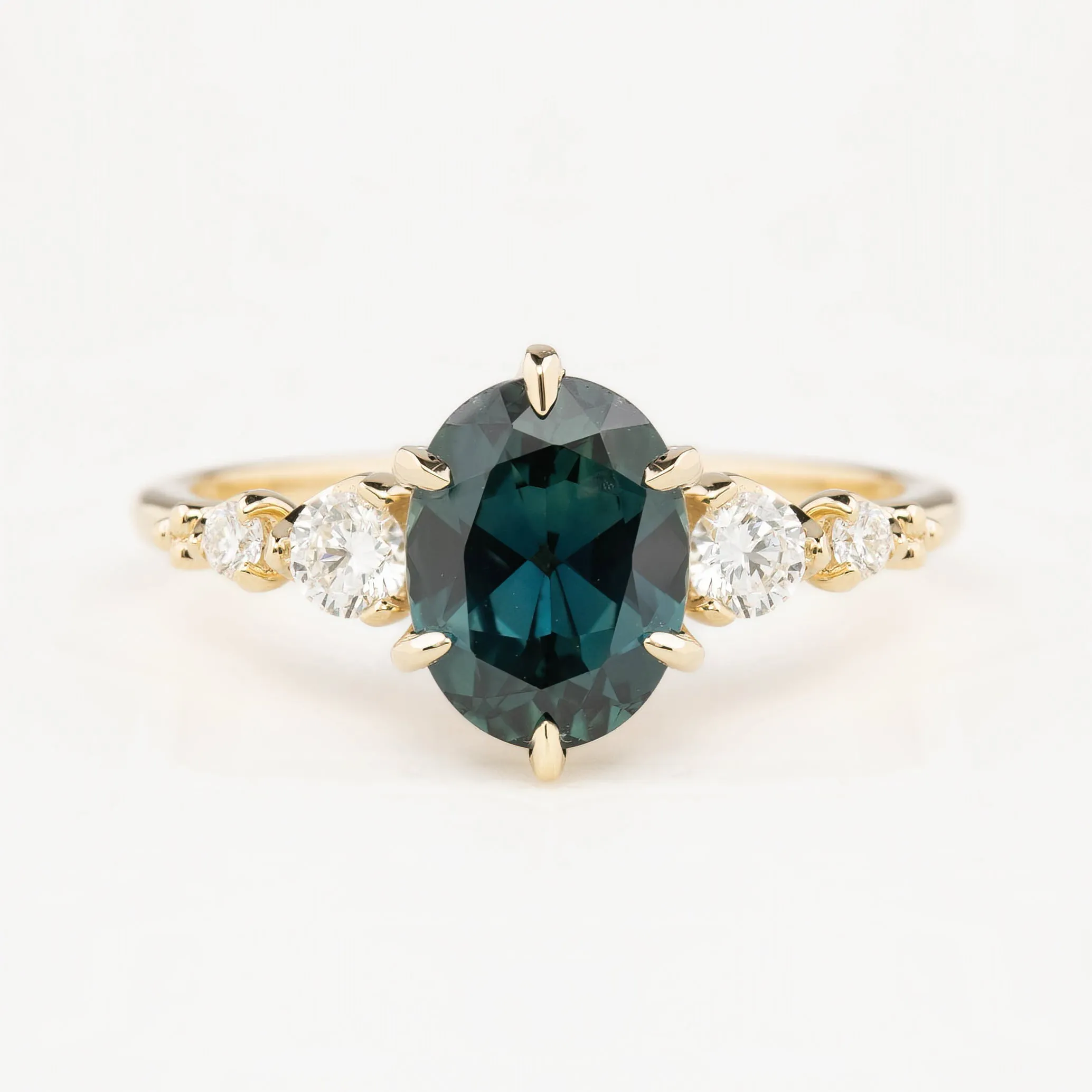 Estel Fleur Ring 2.15ct Unheated Teal Blue Queensland Sapphire, 14K Yellow Gold (One of a kind)