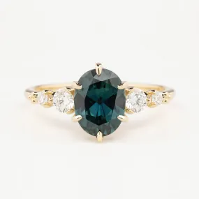 Estel Fleur Ring 2.15ct Unheated Teal Blue Queensland Sapphire, 14K Yellow Gold (One of a kind)