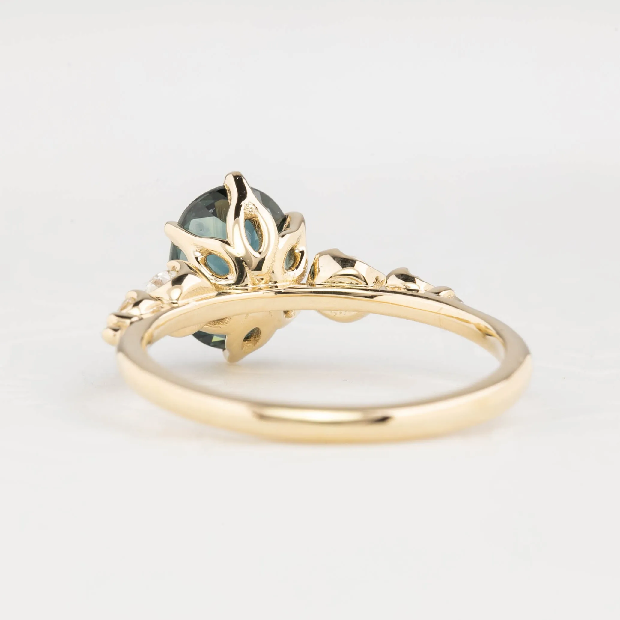 Estel Fleur Ring 2.15ct Unheated Teal Blue Queensland Sapphire, 14K Yellow Gold (One of a kind)