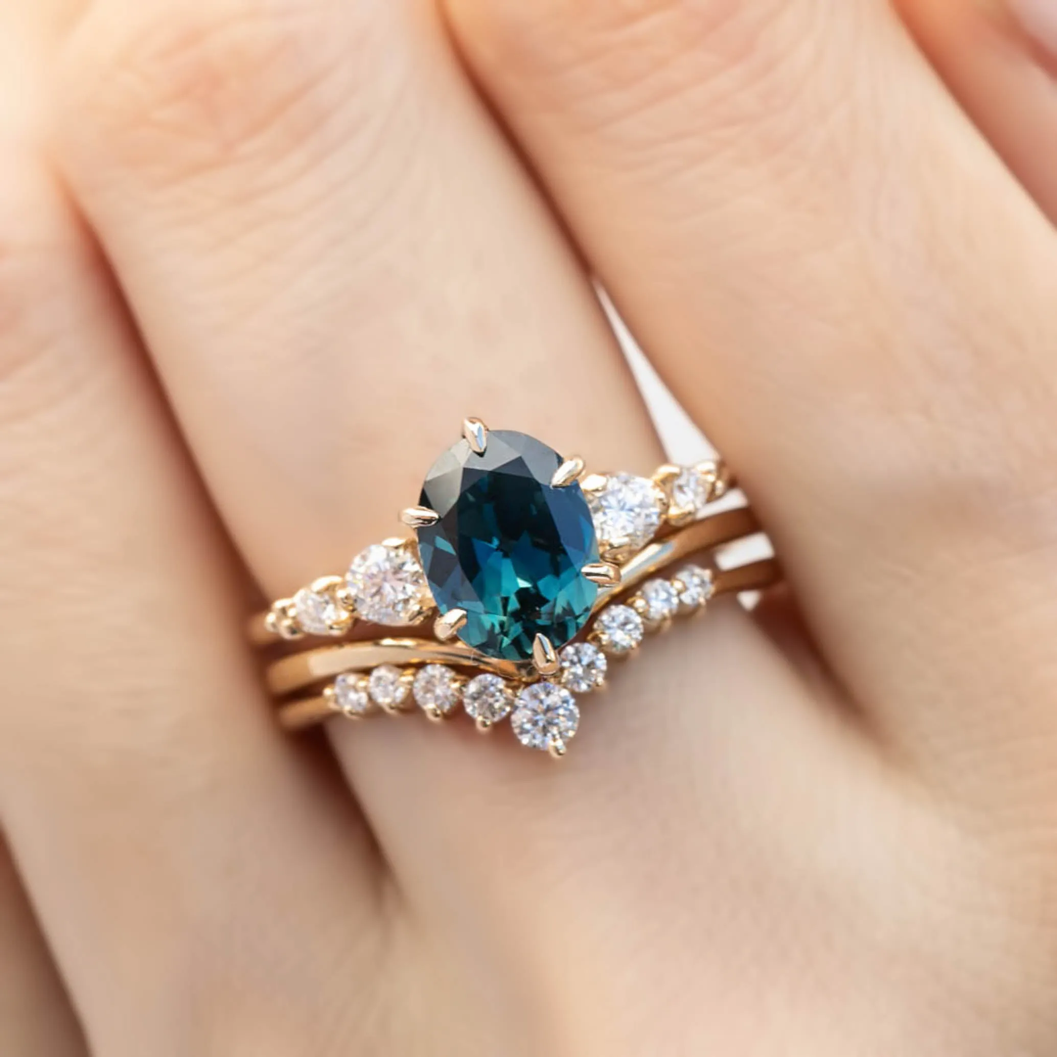 Estel Fleur Ring 2.15ct Unheated Teal Blue Queensland Sapphire, 14K Yellow Gold (One of a kind)