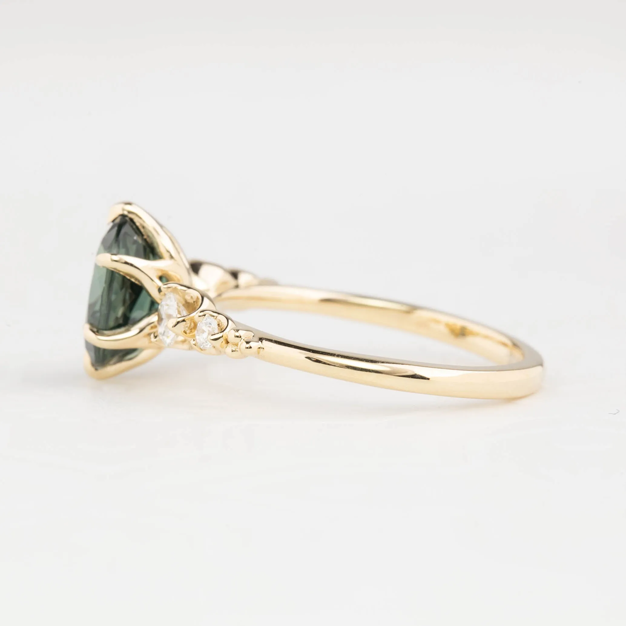 Estel Fleur Ring 2.15ct Unheated Teal Blue Queensland Sapphire, 14K Yellow Gold (One of a kind)