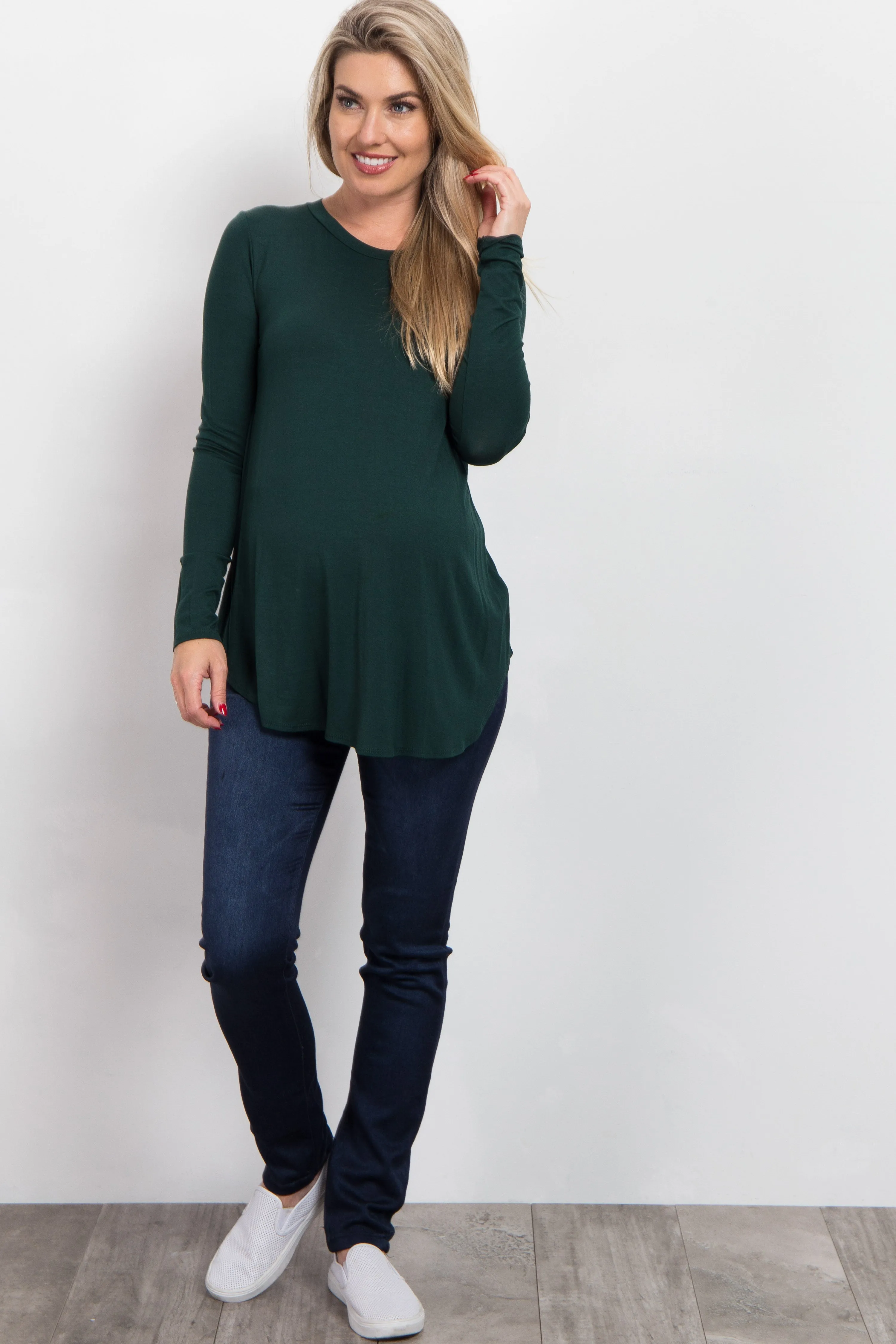 Forest Green Basic Long Sleeve Maternity Top