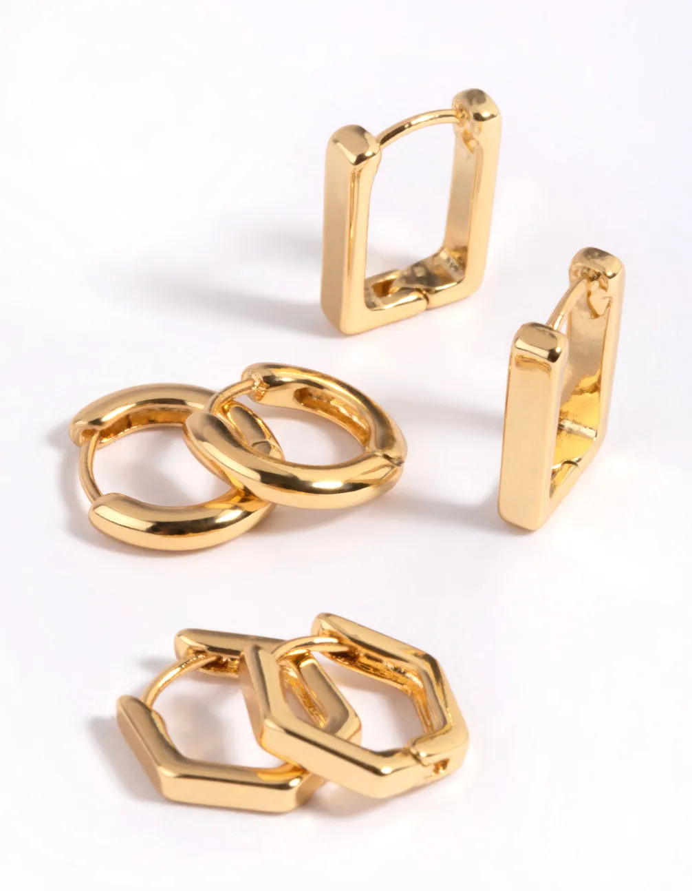 Gold Plated Hexagon Earring Stack 6-Pack