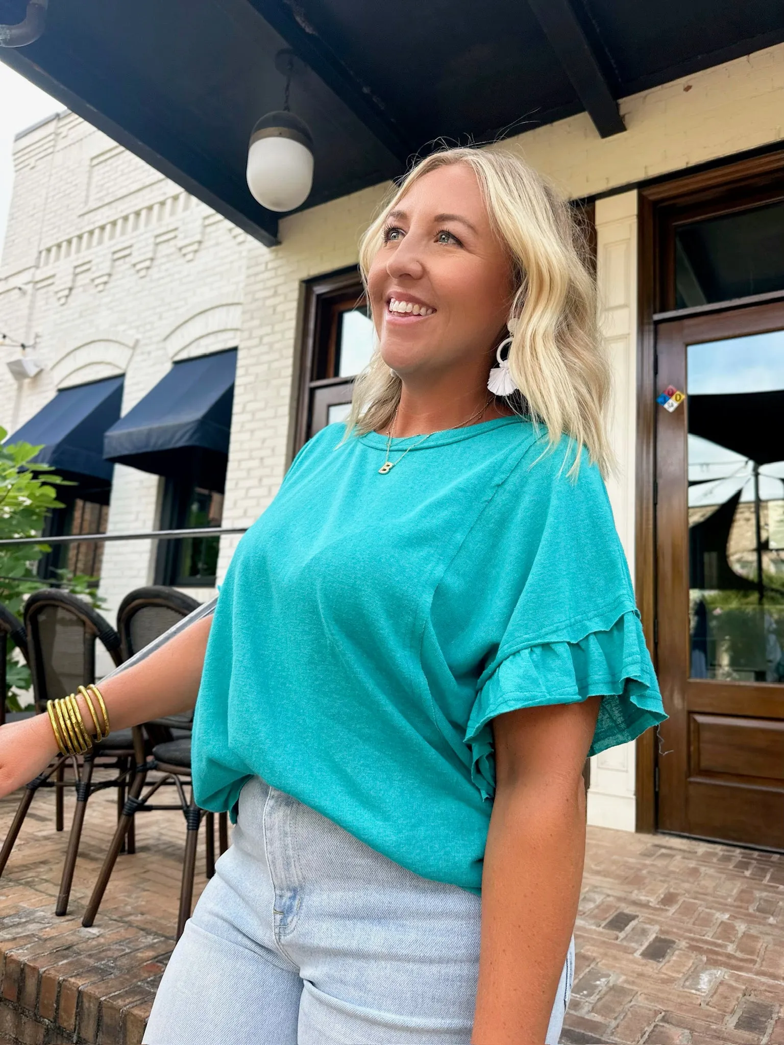 I See It All Too Clear Ruffle Short Sleeve Top-Jade