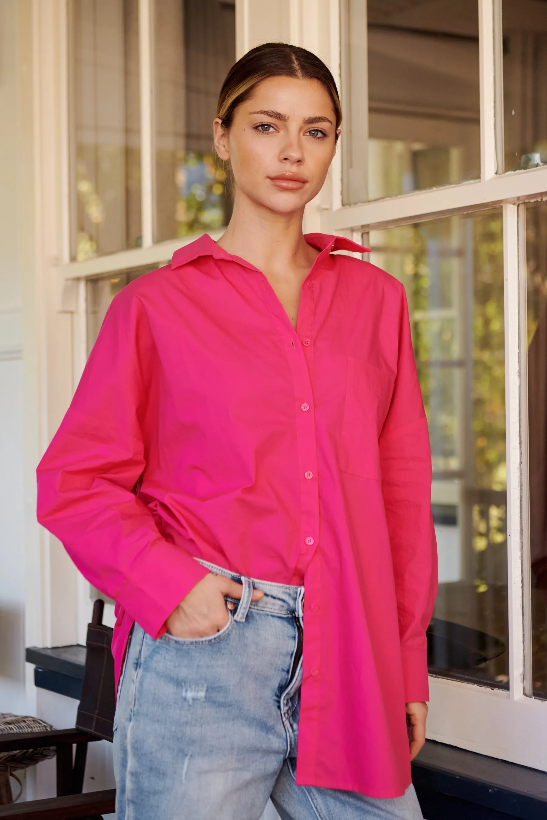 Jennifer Oversized Pink Button Up Shirt