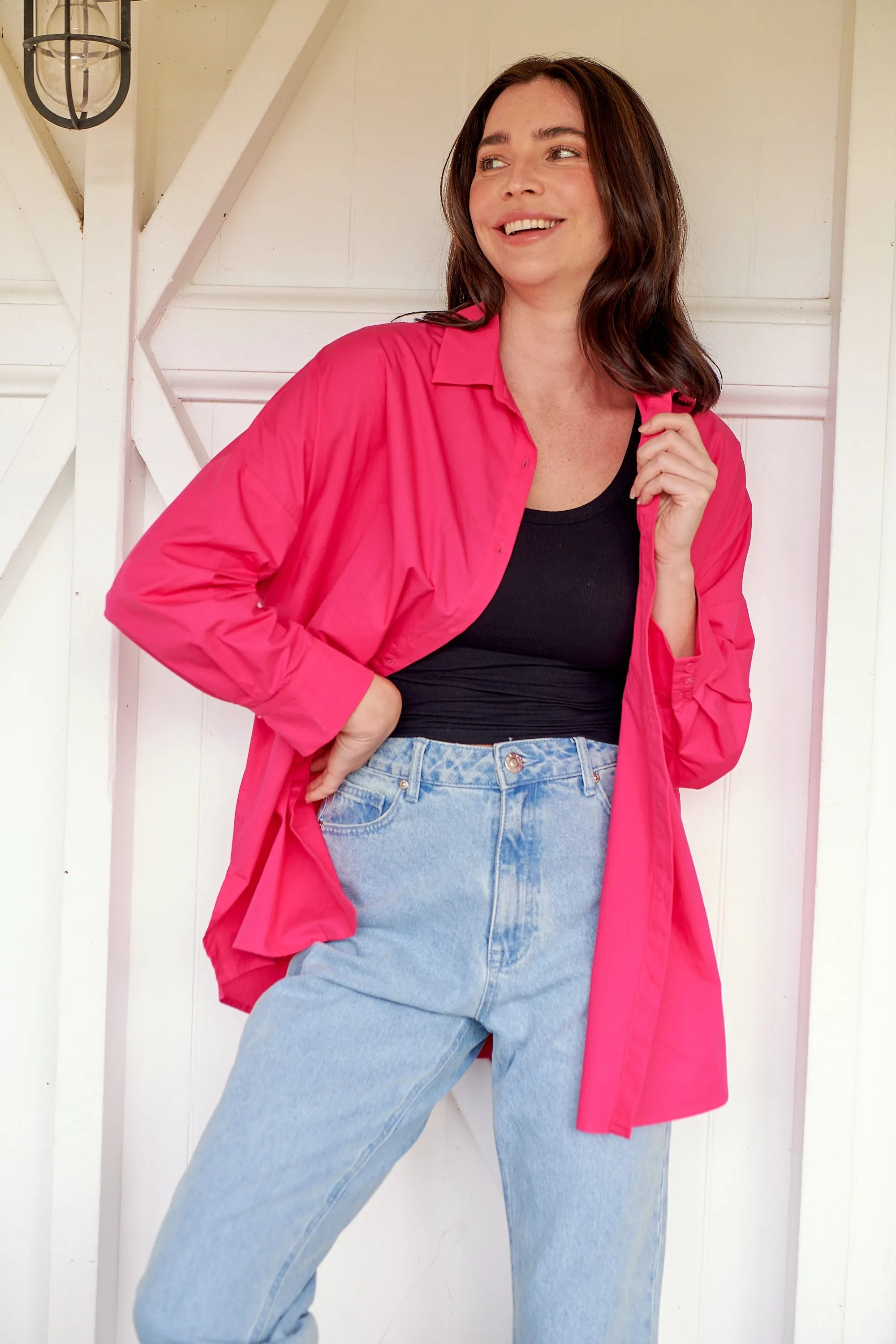 Jennifer Oversized Pink Button Up Shirt