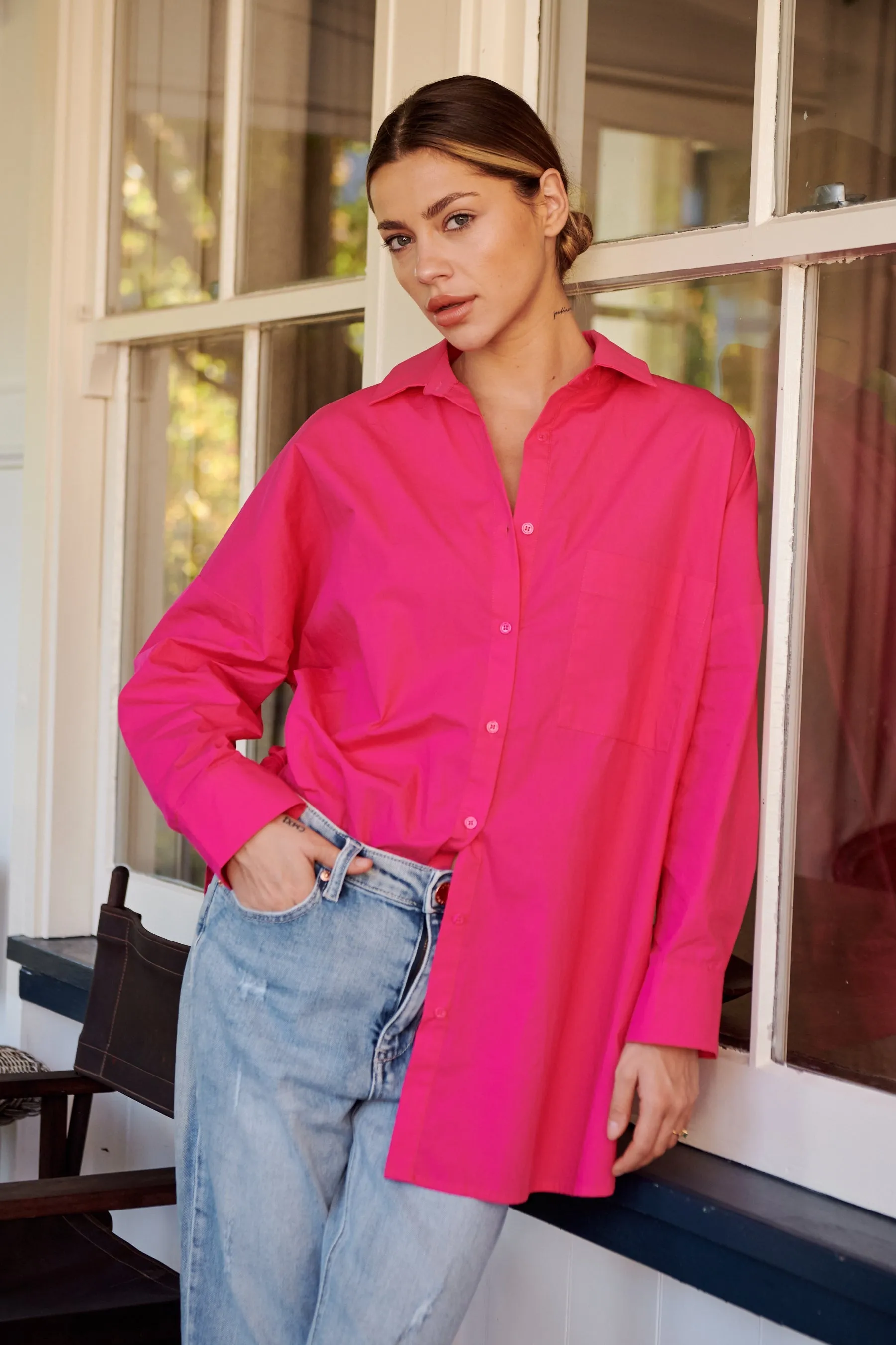 Jennifer Oversized Pink Button Up Shirt