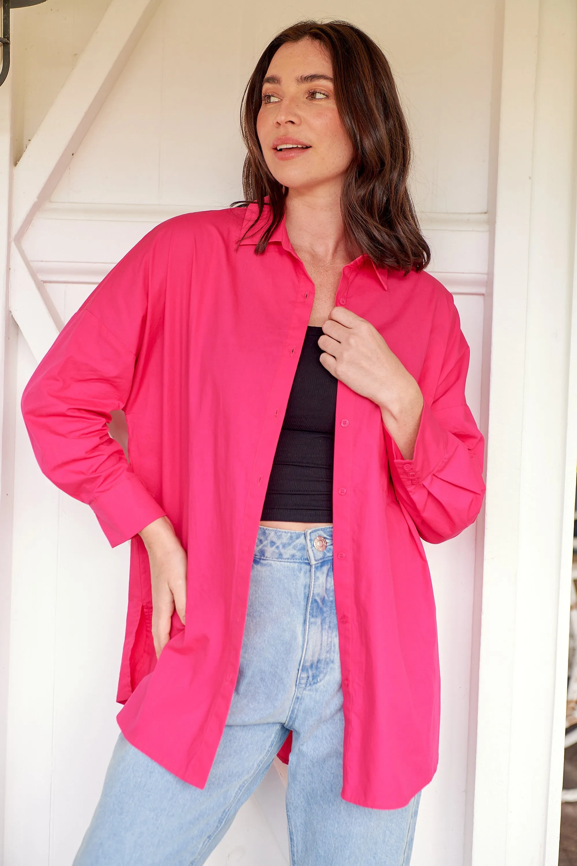 Jennifer Oversized Pink Button Up Shirt