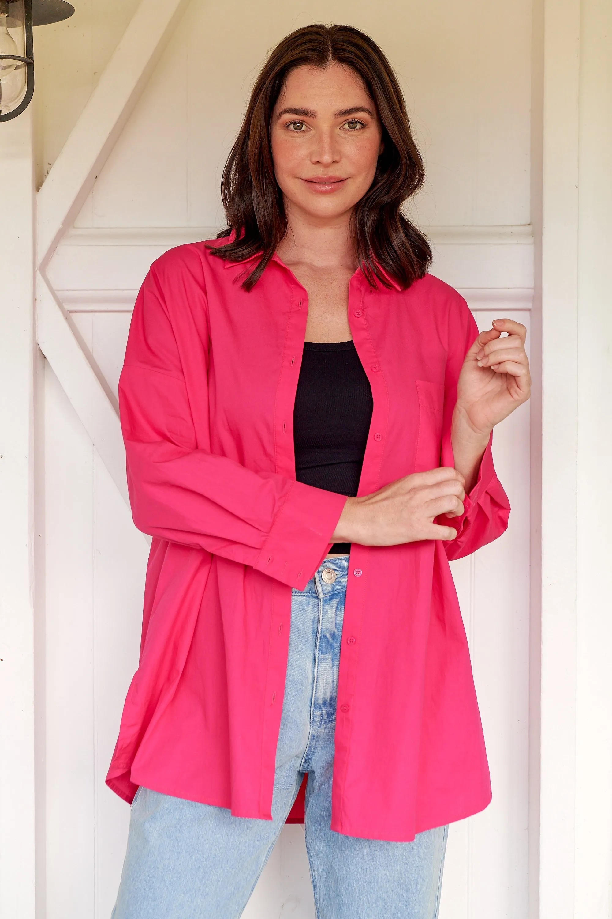 Jennifer Oversized Pink Button Up Shirt