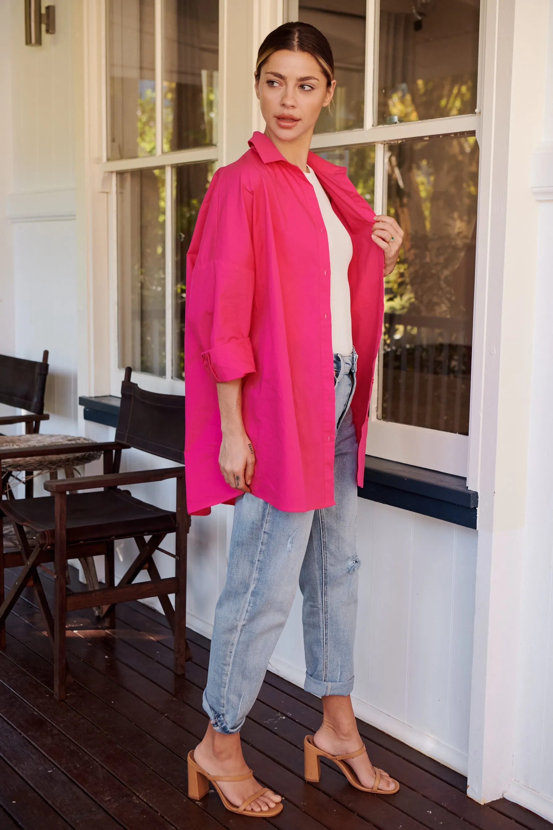 Jennifer Oversized Pink Button Up Shirt